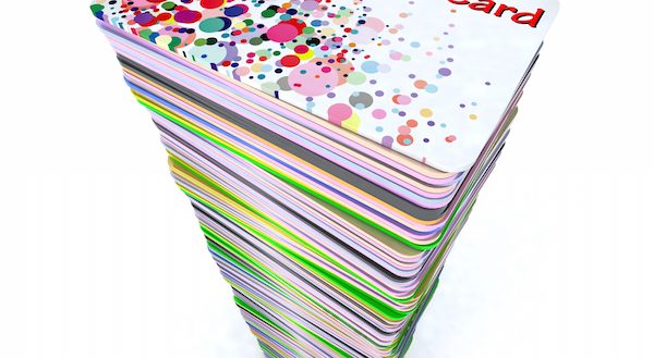 stack of colored gift cards