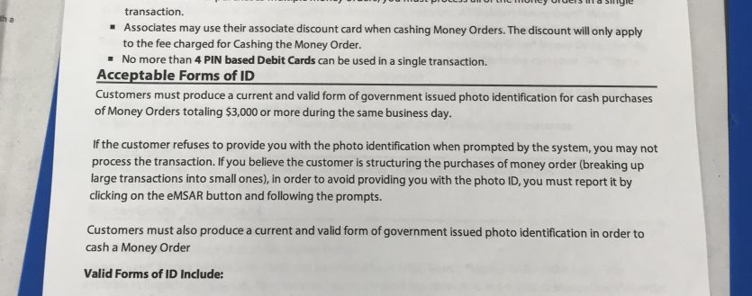 Walmart Money Order Procedures Policy