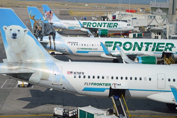 Frontier Airlines with aircraft at gate, while characterized as a low cost carrier, Frontier continues to expand with new routes in the United States. (Photo by robertcicchetti / Getty Images)