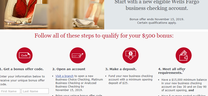 [In Branch Only, Some States Excluded] Wells Fargo $500 Business Checking Bonus